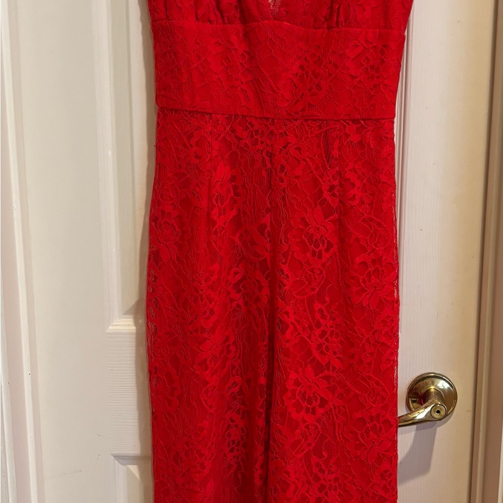 Lovers + Friends Vibrant Red Lace Jumpsuit
